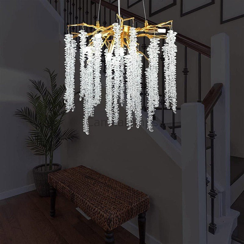 Doris White Crystal Branch Round Chandelier D20.5" L45" - Camilalamps - Ca-1540