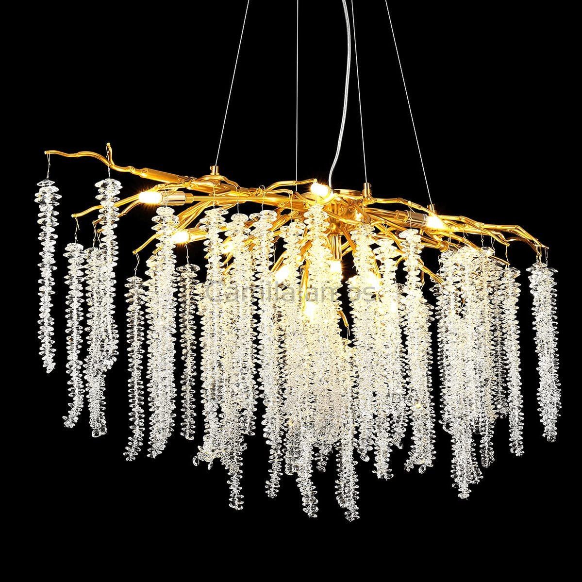 Doris White Crystal Rectangle Branch Chandelier Gold 45"L - Camilalamps - CA - 535