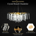 Doris White Crystal Rectangle Branch Chandelier Gold 45