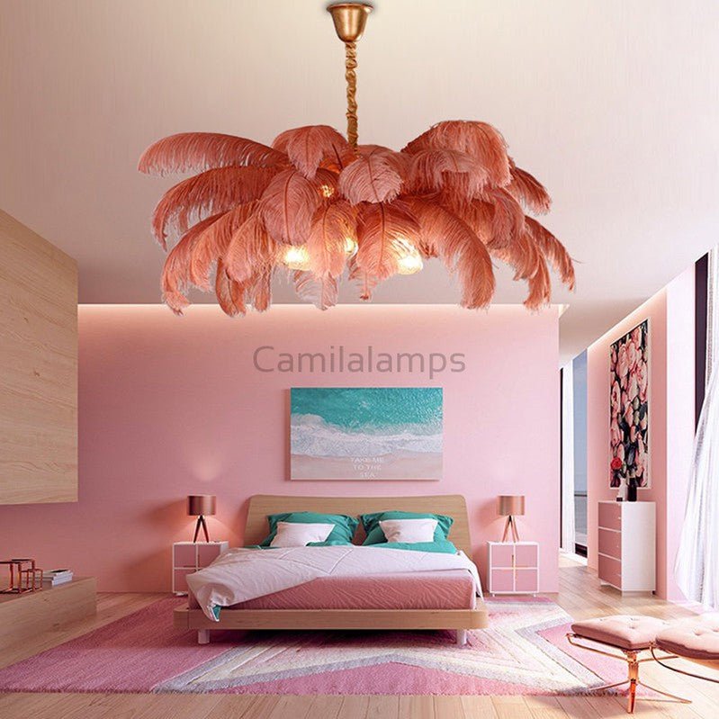 Elva Brass Palm Tree Feather Chandelier（customize 20”） - Camilalamps - CA - A - 063