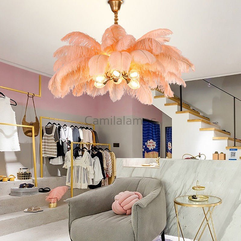 Elva Brass Palm Tree Feather Chandelier（customize 20”） - Camilalamps - CA - A - 063