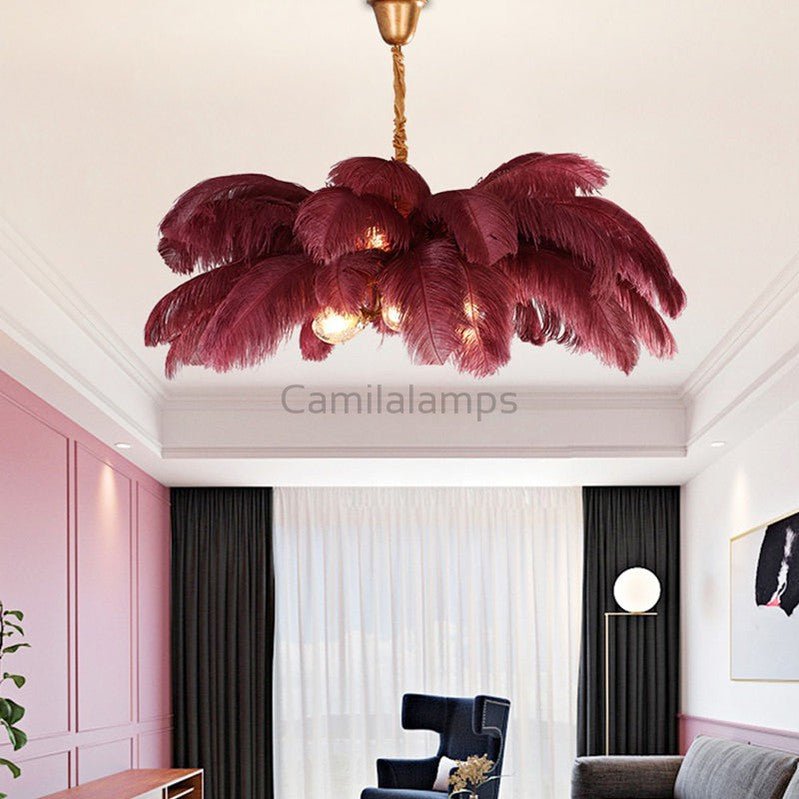 Elva Brass Palm Tree Feather Chandelier（customize 20”） - Camilalamps - CA - A - 063