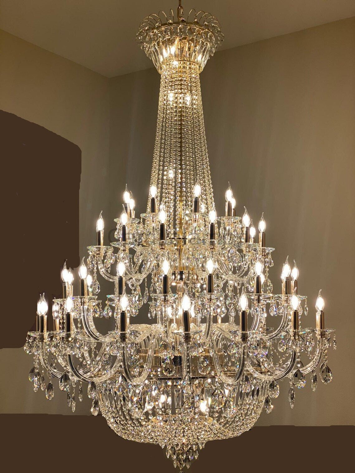 Extra Large European - style Multi - layers Candle Luxury Crystal Chandelier Gold Art Foyer/Staircase Decorative Light Fixture - Camilalamps - Ca-1X059