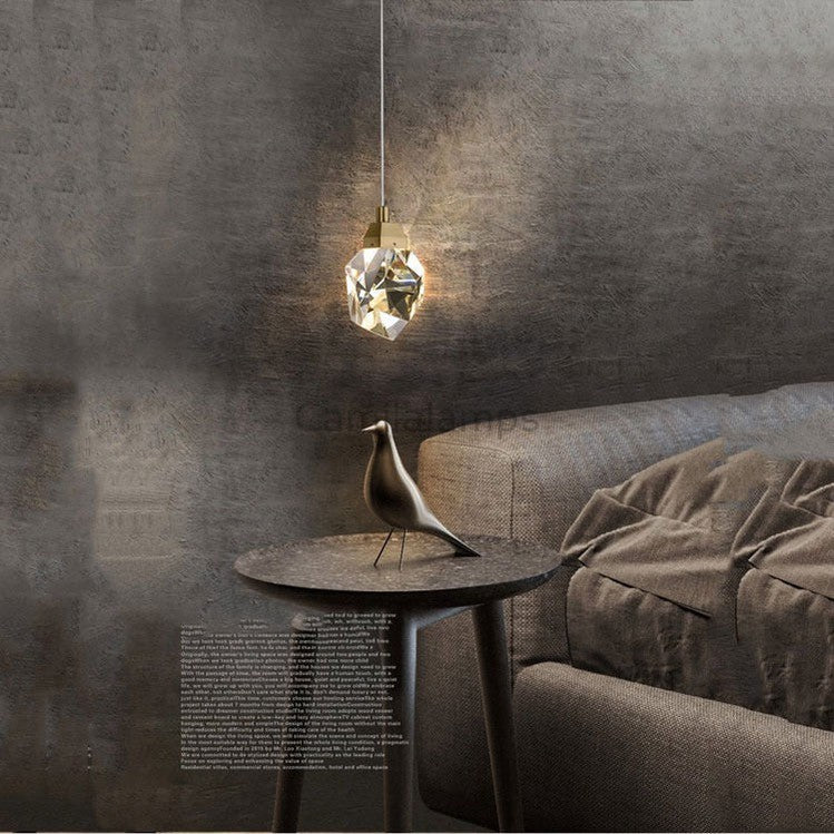 Faceted Crystal Masonry Pendant Light, Brass - Camilalamps - CA - PENDANT - 0197