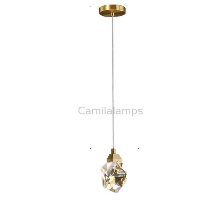 Faceted Crystal Masonry Pendant Light, Brass - Camilalamps - CA - PENDANT - 0197