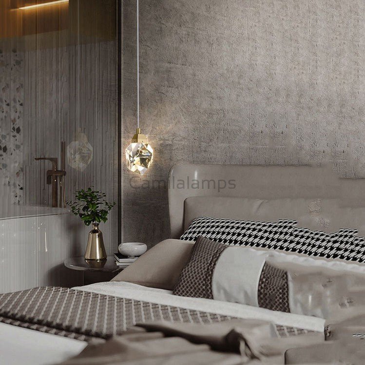 Faceted Crystal Masonry Pendant Light, Brass - Camilalamps - CA - PENDANT - 0197