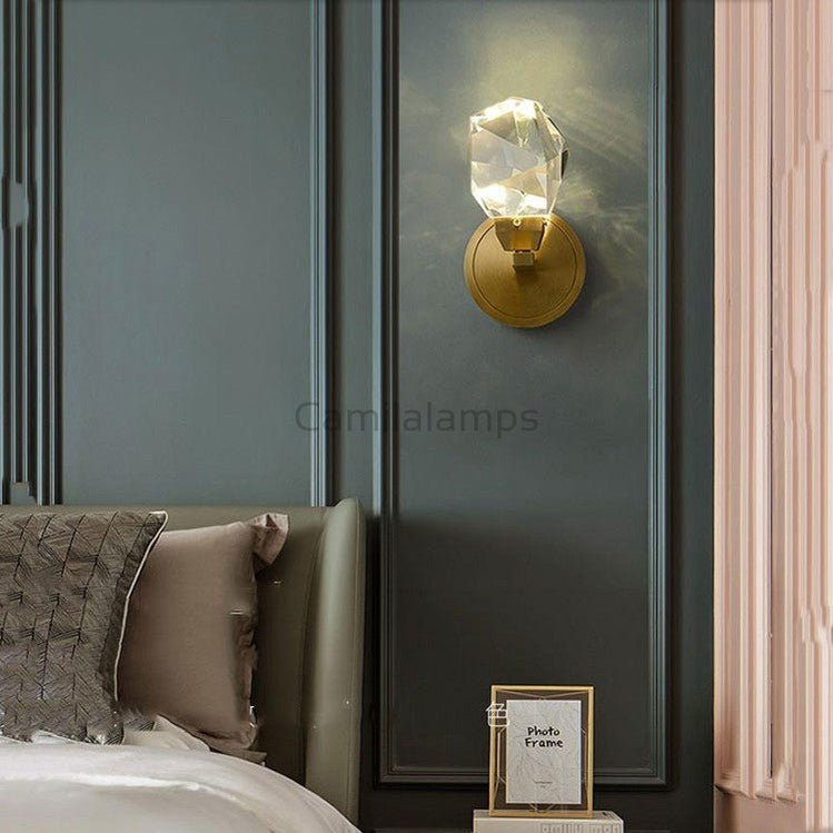 Faceted Crystal Masonry Wall Sconce, Brass - Camilalamps - CA - WS0040