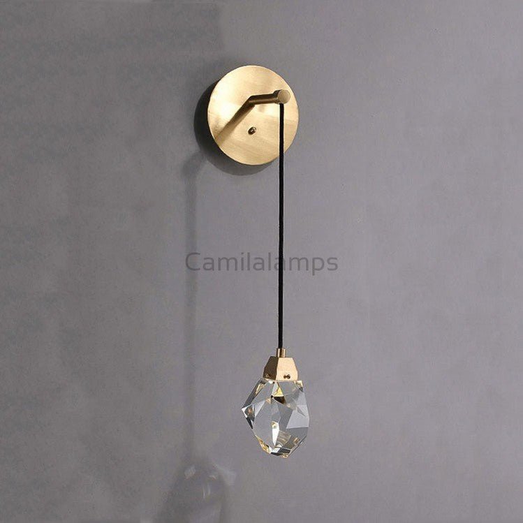 Faceted Crystal Masonry Wall Sconce Using Cord , Brass - Camilalamps - CA - WS0042