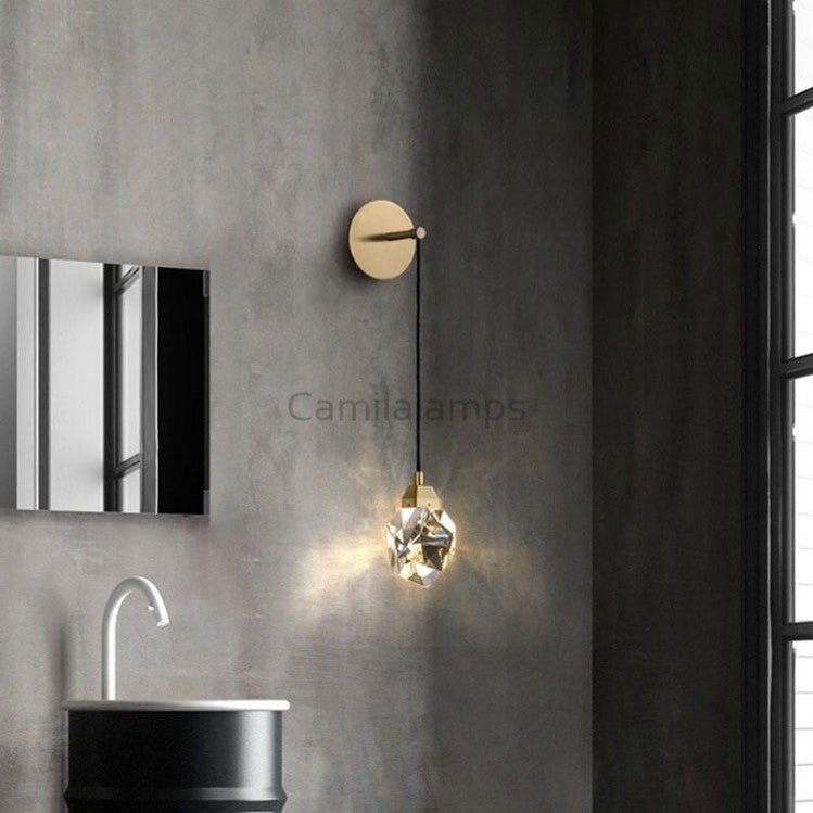 Faceted Crystal Masonry Wall Sconce Using Cord , Brass - Camilalamps - CA - WS0042