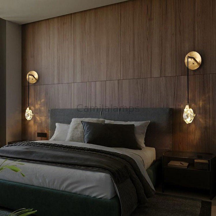 Faceted Crystal Masonry Wall Sconce Using Cord , Brass - Camilalamps - CA - WS0042