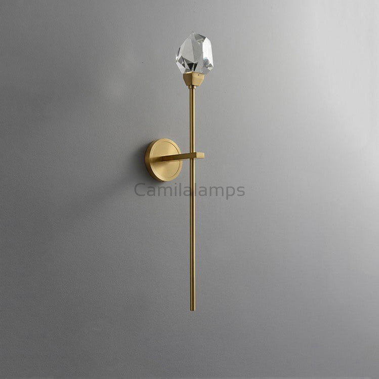 Faceted Crystal Masonry Wall Sconce Using Long Rod, Brass - Camilalamps - CA - WS0041