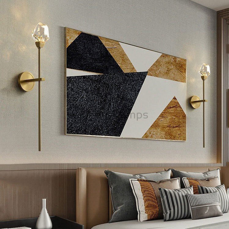 Faceted Crystal Masonry Wall Sconce Using Long Rod, Brass - Camilalamps - CA - WS0041