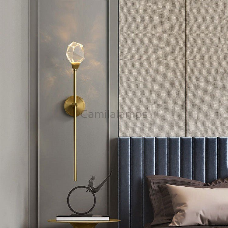 Faceted Crystal Masonry Wall Sconce Using Long Rod, Brass - Camilalamps - CA - WS0041