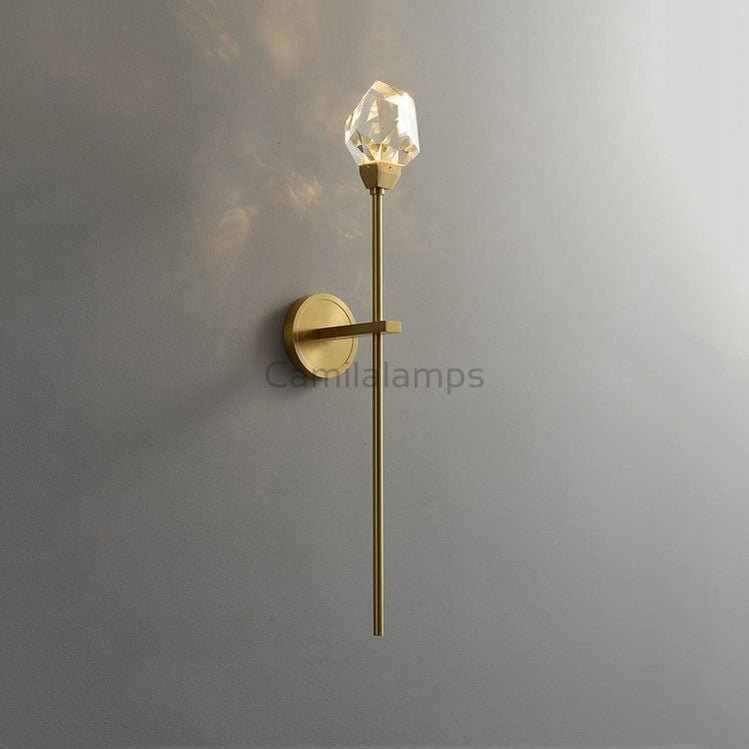 Faceted Crystal Masonry Wall Sconce Using Long Rod, Brass - Camilalamps - CA - WS0041