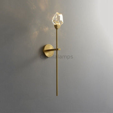 Faceted Crystal Masonry Wall Sconce Using Long Rod, Brass - Camilalamps - CA - WS0041