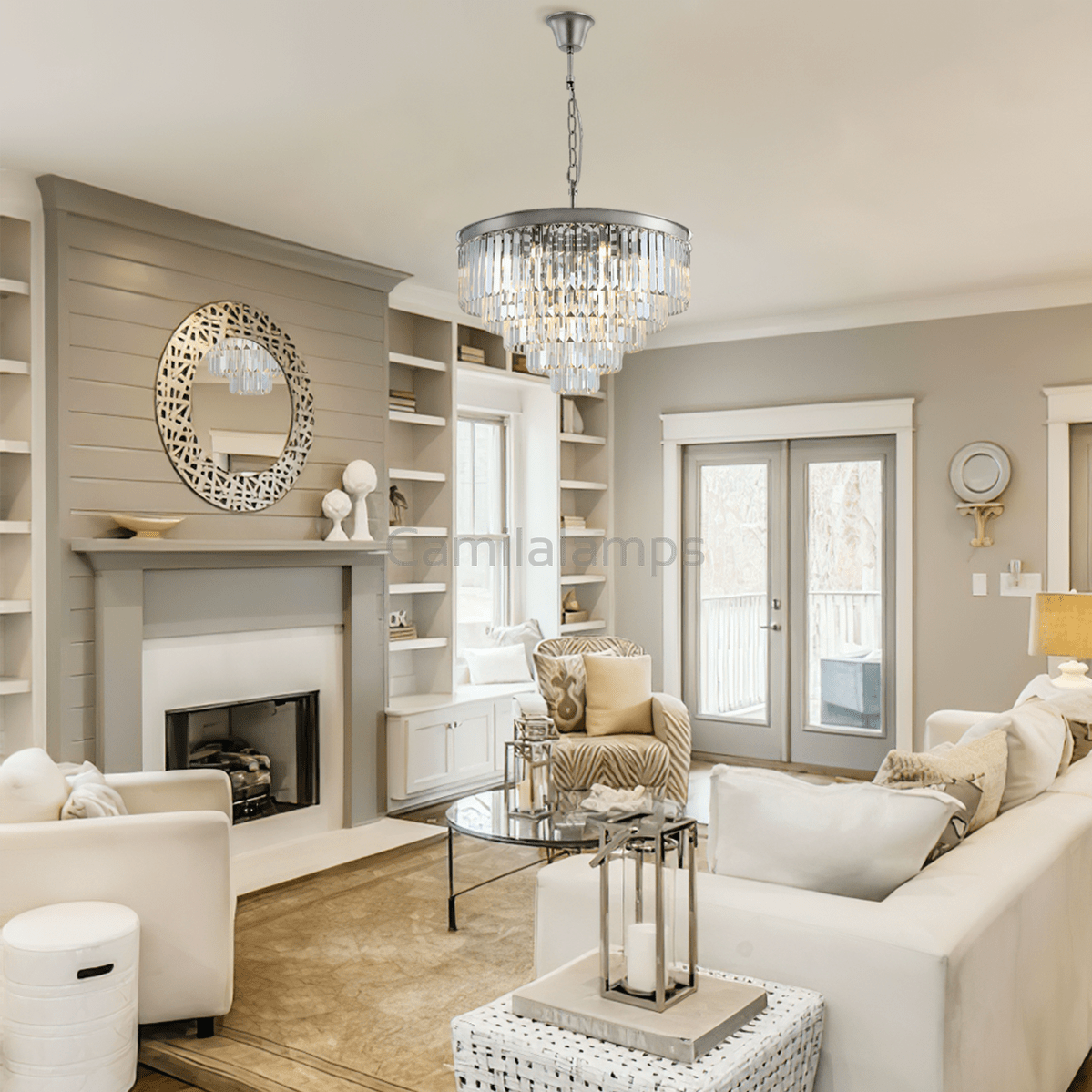 Falria Multi - Tier Clear/Smoke Crystal Round Chandelier - Camilalamps - CA - LI2024 - C5688