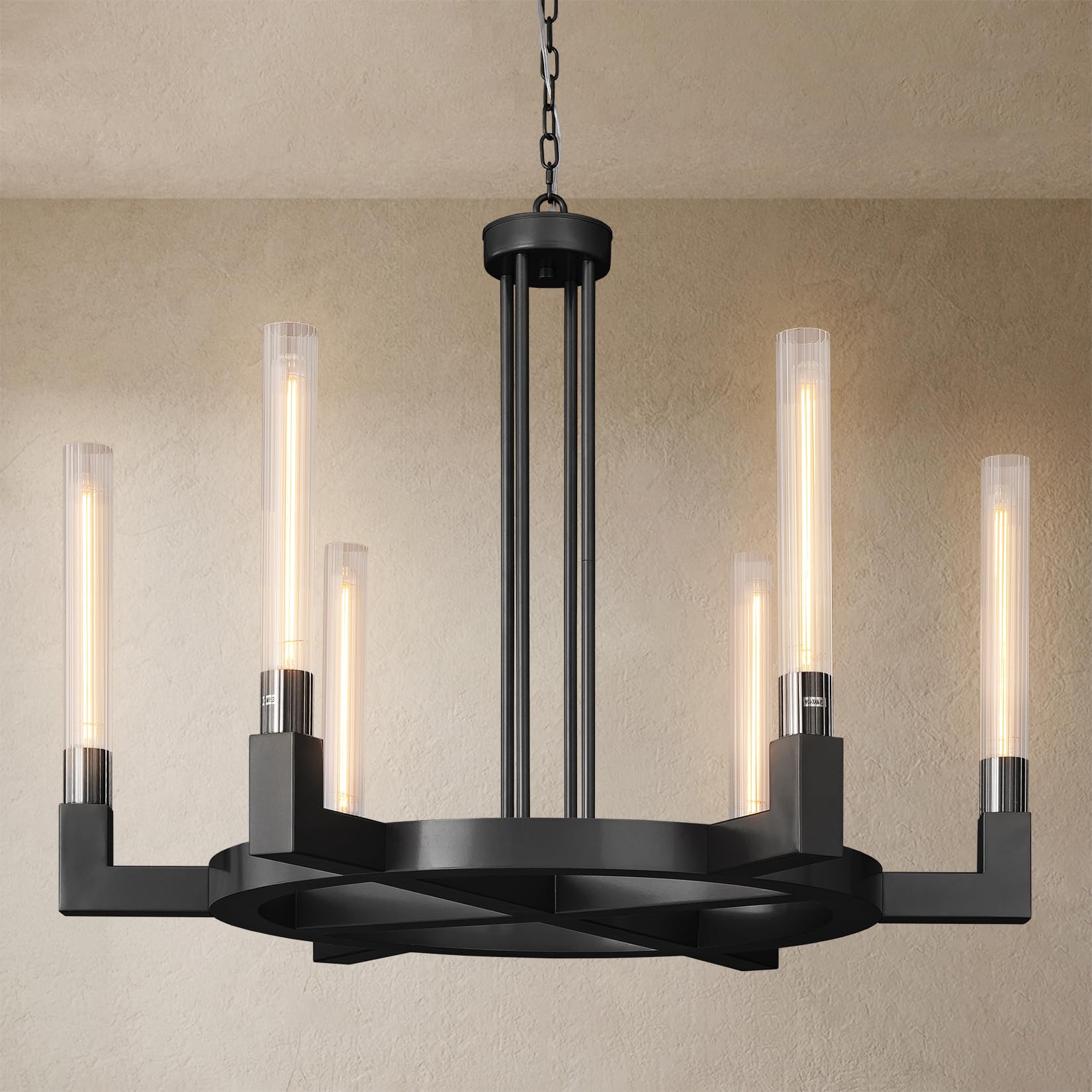 Farmhouse Chandelier with Glass Tube, Gold 12 - Lights Modern Chandeliers Over Table 54''Rectangular Luxurious Large Ceiling Pendant Lighting Fixture for Dining Living Room, Foyer - Camilalamps - B0CR4798R4