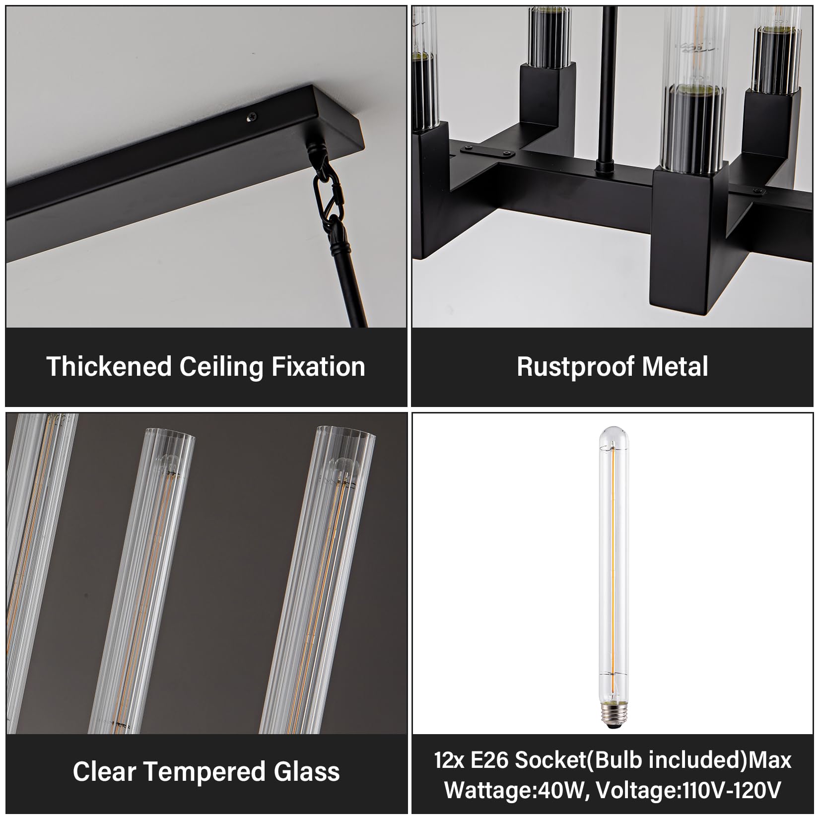 Farmhouse Chandelier with Glass Tube, Gold 12 - Lights Modern Chandeliers Over Table 54''Rectangular Luxurious Large Ceiling Pendant Lighting Fixture for Dining Living Room, Foyer - Camilalamps - B0CR4798R4