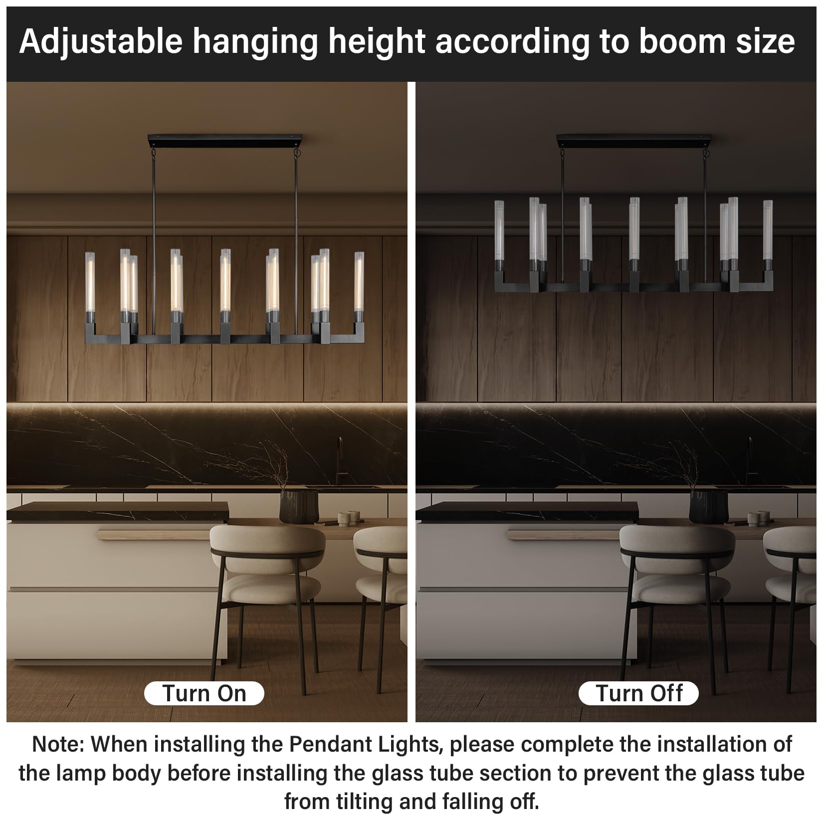 Farmhouse Chandelier with Glass Tube, Gold 12 - Lights Modern Chandeliers Over Table 54''Rectangular Luxurious Large Ceiling Pendant Lighting Fixture for Dining Living Room, Foyer - Camilalamps - B0CR4798R4