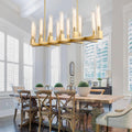 Farmhouse Chandelier with Glass Tube, Gold 12 - Lights Modern Chandeliers Over Table 54''Rectangular Luxurious Large Ceiling Pendant Lighting Fixture for Dining Living Room, Foyer - Camilalamps - B0CR4798R4