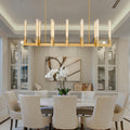 Farmhouse Chandelier with Glass Tube, Gold 12 - Lights Modern Chandeliers Over Table 54''Rectangular Luxurious Large Ceiling Pendant Lighting Fixture for Dining Living Room, Foyer - Camilalamps - B0CR4798R4