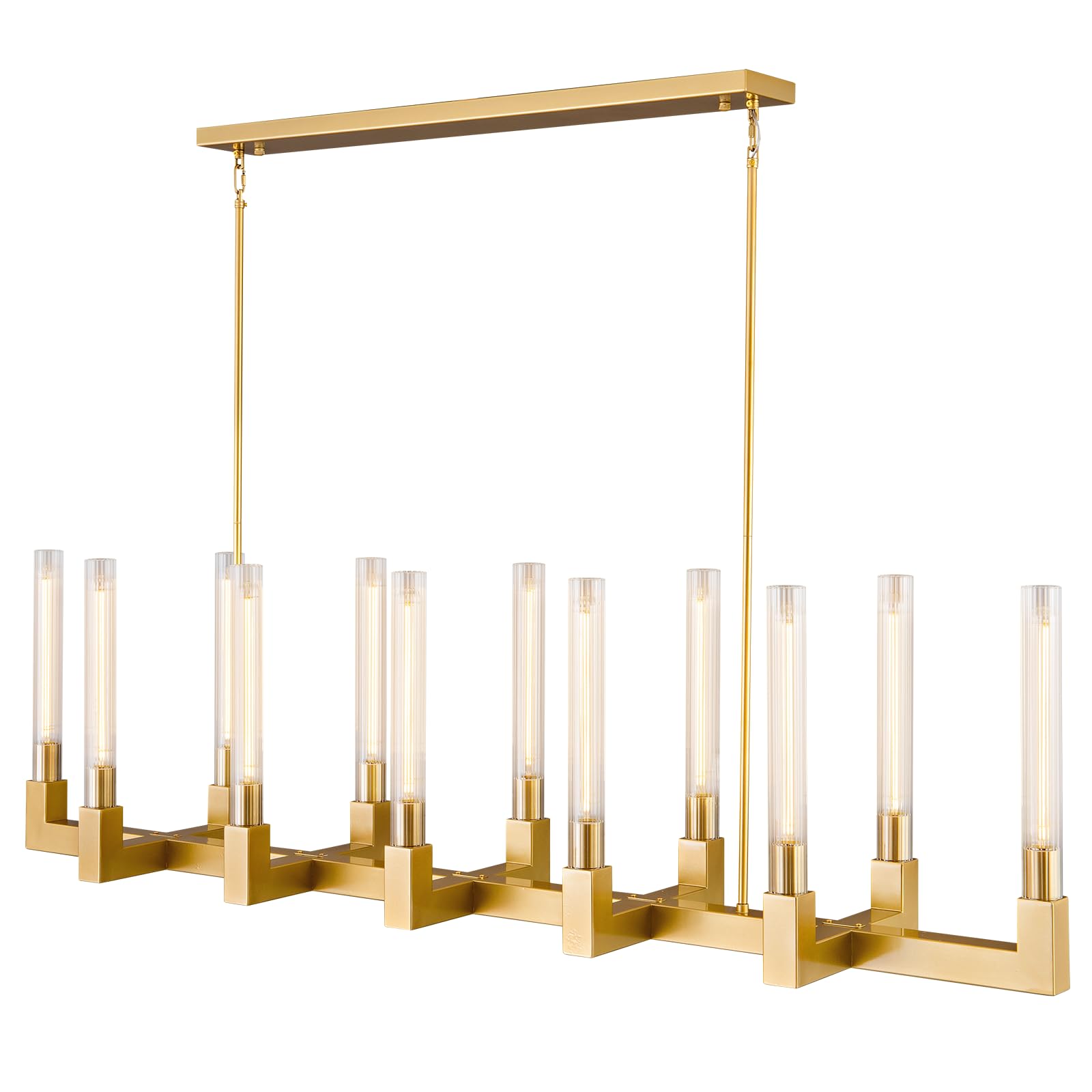 Farmhouse Chandelier with Glass Tube, Gold 12 - Lights Modern Chandeliers Over Table 54''Rectangular Luxurious Large Ceiling Pendant Lighting Fixture for Dining Living Room, Foyer - Camilalamps - B0CR4798R4