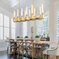 Farmhouse Chandelier with Glass Tube, Gold 12 - Lights Modern Chandeliers Over Table 54''Rectangular Luxurious Large Ceiling Pendant Lighting Fixture for Dining Living Room, Foyer - Camilalamps - B0CR4798R4
