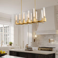 Farmhouse Chandelier with Glass Tube, Gold 12 - Lights Modern Chandeliers Over Table 54''Rectangular Luxurious Large Ceiling Pendant Lighting Fixture for Dining Living Room, Foyer - Camilalamps - B0CR4798R4