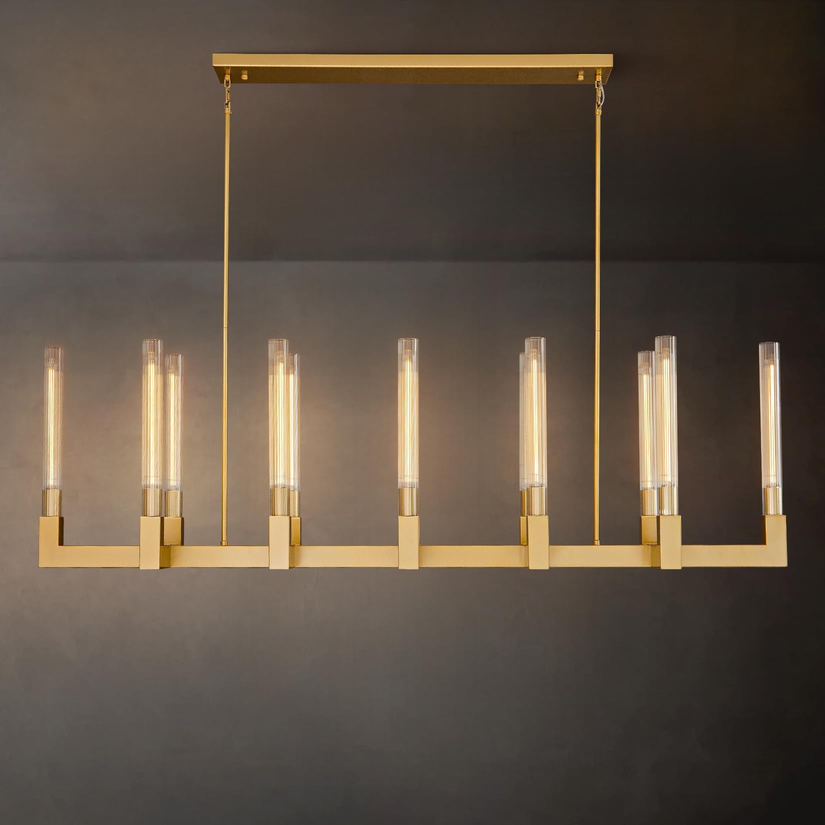 Farmhouse Chandelier with Glass Tube, Gold 12 - Lights Modern Chandeliers Over Table 54''Rectangular Luxurious Large Ceiling Pendant Lighting Fixture for Dining Living Room, Foyer - Camilalamps - B0CR47FGBT