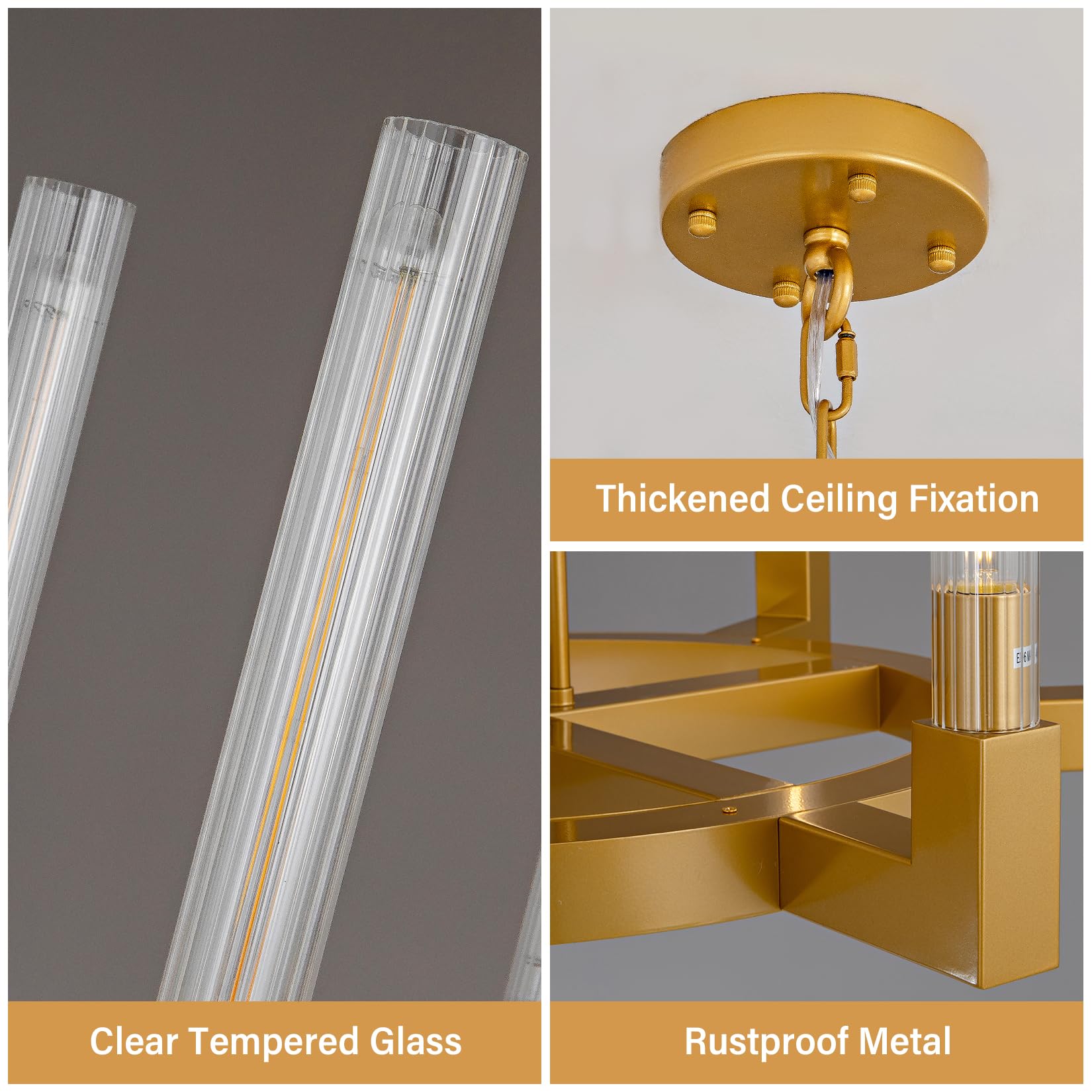 Farmhouse Chandelier with Glass Tube, Gold 12 - Lights Modern Chandeliers Over Table 54''Rectangular Luxurious Large Ceiling Pendant Lighting Fixture for Dining Living Room, Foyer - Camilalamps - B0CR4798R4