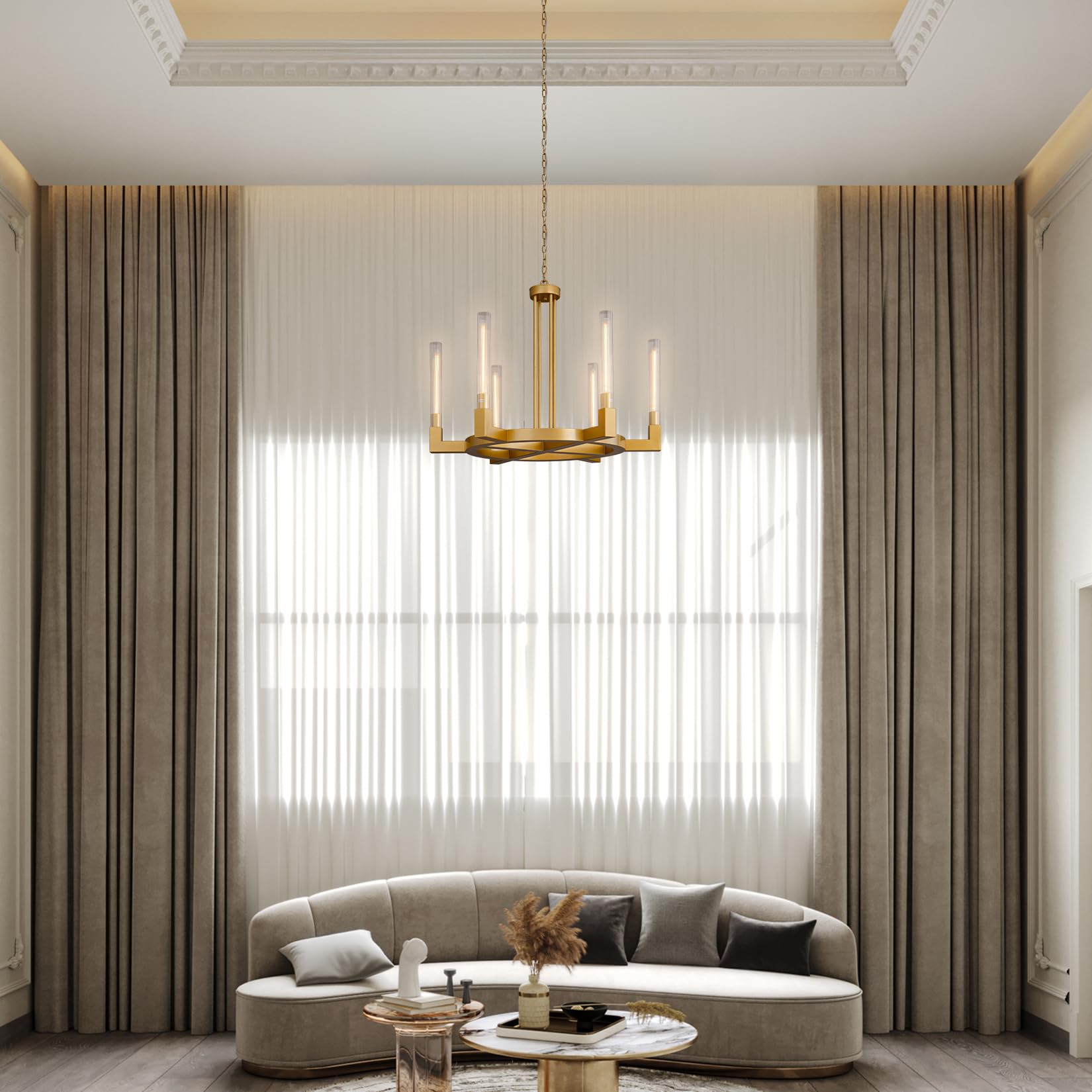 Farmhouse Chandelier with Glass Tube, Gold 12 - Lights Modern Chandeliers Over Table 54''Rectangular Luxurious Large Ceiling Pendant Lighting Fixture for Dining Living Room, Foyer - Camilalamps - B0CR4798R4