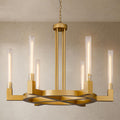 Farmhouse Chandelier with Glass Tube, Gold 12 - Lights Modern Chandeliers Over Table 54''Rectangular Luxurious Large Ceiling Pendant Lighting Fixture for Dining Living Room, Foyer - Camilalamps - B0CR4722QK