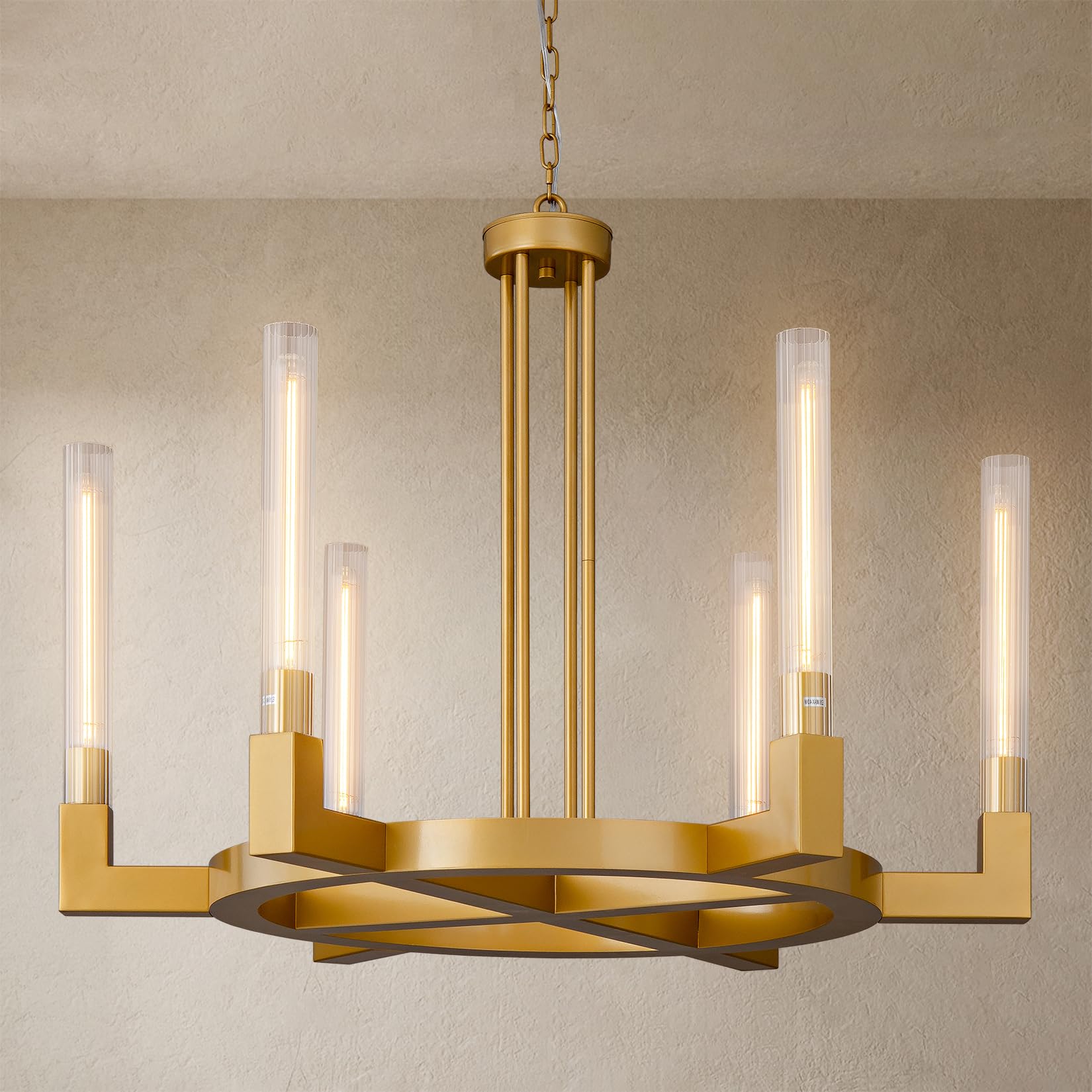 Farmhouse Chandelier with Glass Tube, Gold 12 - Lights Modern Chandeliers Over Table 54''Rectangular Luxurious Large Ceiling Pendant Lighting Fixture for Dining Living Room, Foyer - Camilalamps - B0CR4722QK