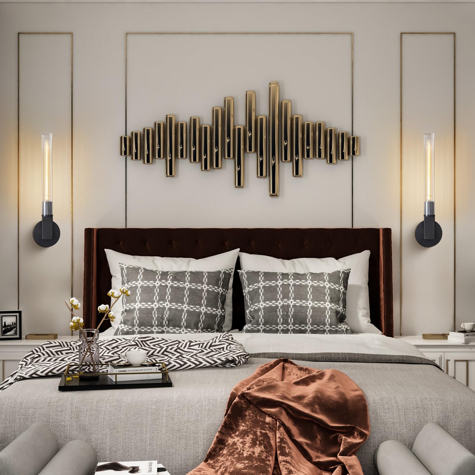 Farmhouse Chandelier with Glass Tube, Gold 12 - Lights Modern Chandeliers Over Table 54''Rectangular Luxurious Large Ceiling Pendant Lighting Fixture for Dining Living Room, Foyer - Camilalamps - B0CR4798R4