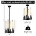 Farmhouse Chandelier with Glass Tube, Gold 12 - Lights Modern Chandeliers Over Table 54''Rectangular Luxurious Large Ceiling Pendant Lighting Fixture for Dining Living Room, Foyer - Camilalamps - B0CR4798R4