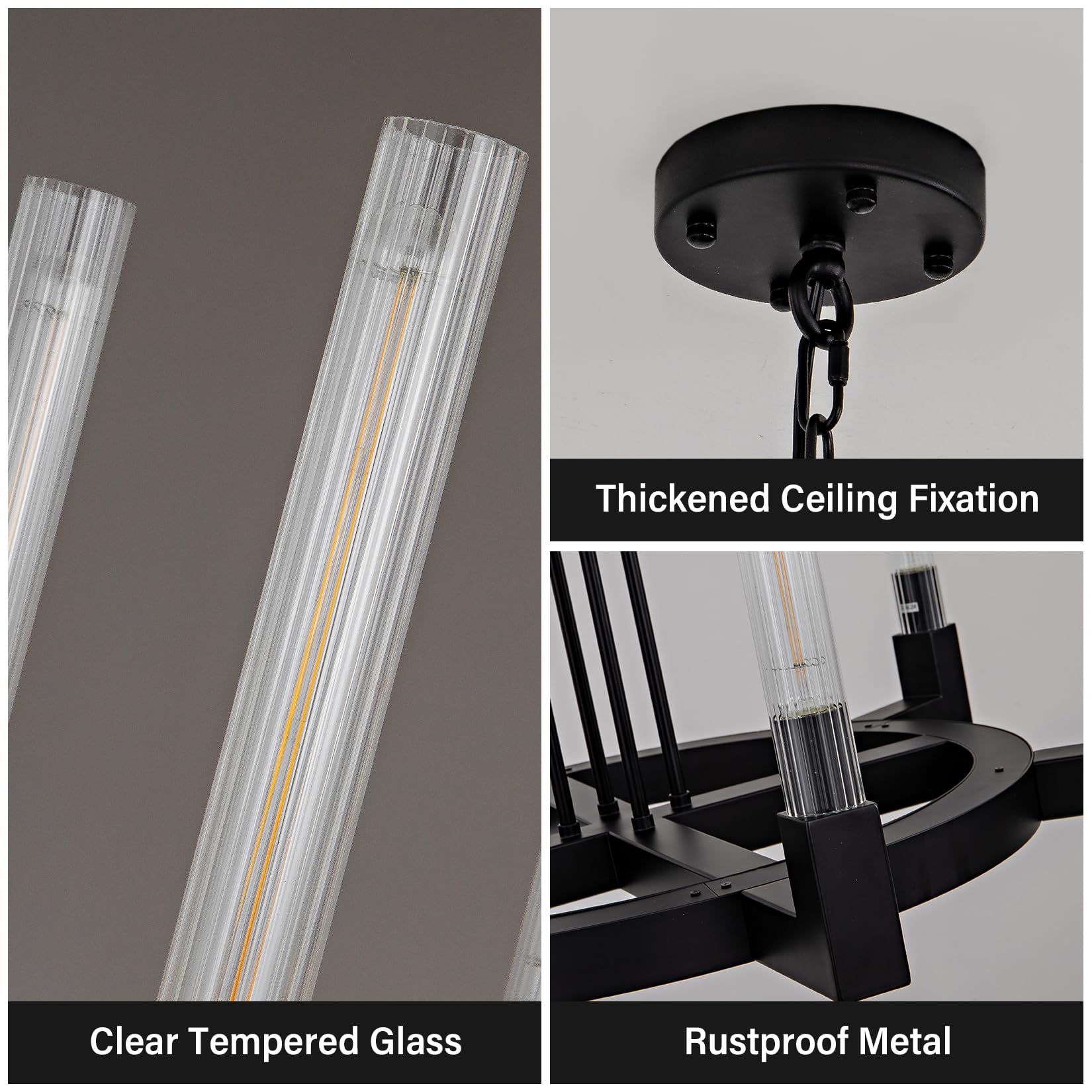 Farmhouse Chandelier with Glass Tube, Gold 12 - Lights Modern Chandeliers Over Table 54''Rectangular Luxurious Large Ceiling Pendant Lighting Fixture for Dining Living Room, Foyer - Camilalamps - B0CR4798R4