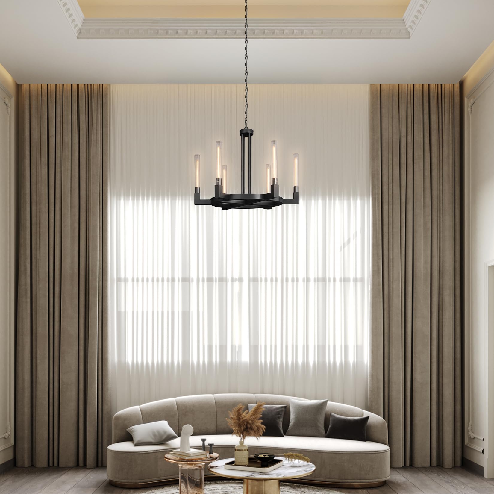 Farmhouse Chandelier with Glass Tube, Gold 12 - Lights Modern Chandeliers Over Table 54''Rectangular Luxurious Large Ceiling Pendant Lighting Fixture for Dining Living Room, Foyer - Camilalamps - B0CR4798R4