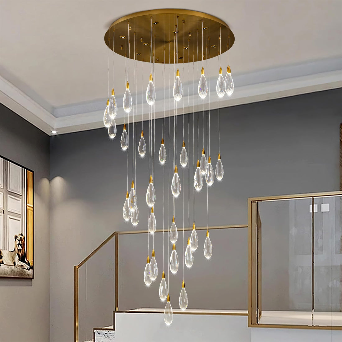 Gold Alabaster Chandelier,14 - Lights Staircase Chandelier for Living Room, Modern Marble Pendant Light for Hight Ceiling Foyer Entry - Camilalamps - B0DRVRX2CL