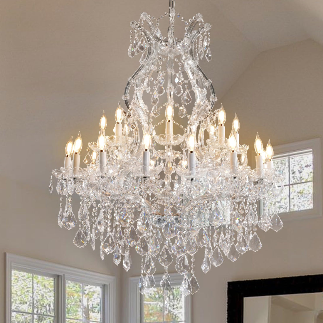 Gold K9 Crystal Chandelier Luxury Modern 12 - Lighting for Dining Room, Entryway, Living Room, Bedroom, Foyer, Staircase Candle Chandelier Light Fixture 28" - Camilalamps - B0FGXRS27F