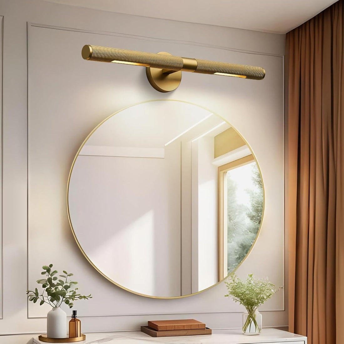 Gold Picture Light, 19in Hardwired Wall Lighting Brass Art Light for Paintings 360°Rotatable Dimmable Wall Sconce for Display, Gallery, Portraits, Dartboard, Bathroom, Bedroom - Gold - Camilalamps - B0DY49LF2F