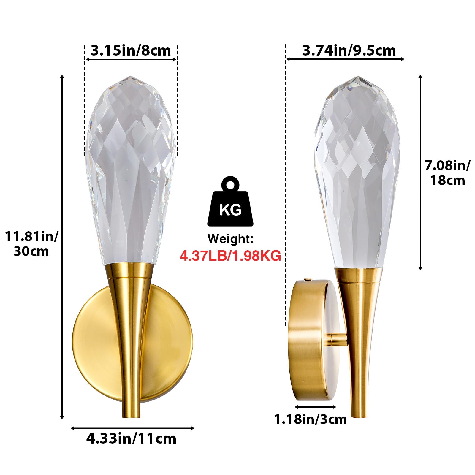 Gold Sconces Wall Lighting - Crystal Wall Sconces, Modern Bathroom Vanity Mirror Light, Dimmable LED Wall Sconce Light for Hallway, Living Room, Bedroom (Gold, 2PC) - Camilalamps - B0DRY76BNM