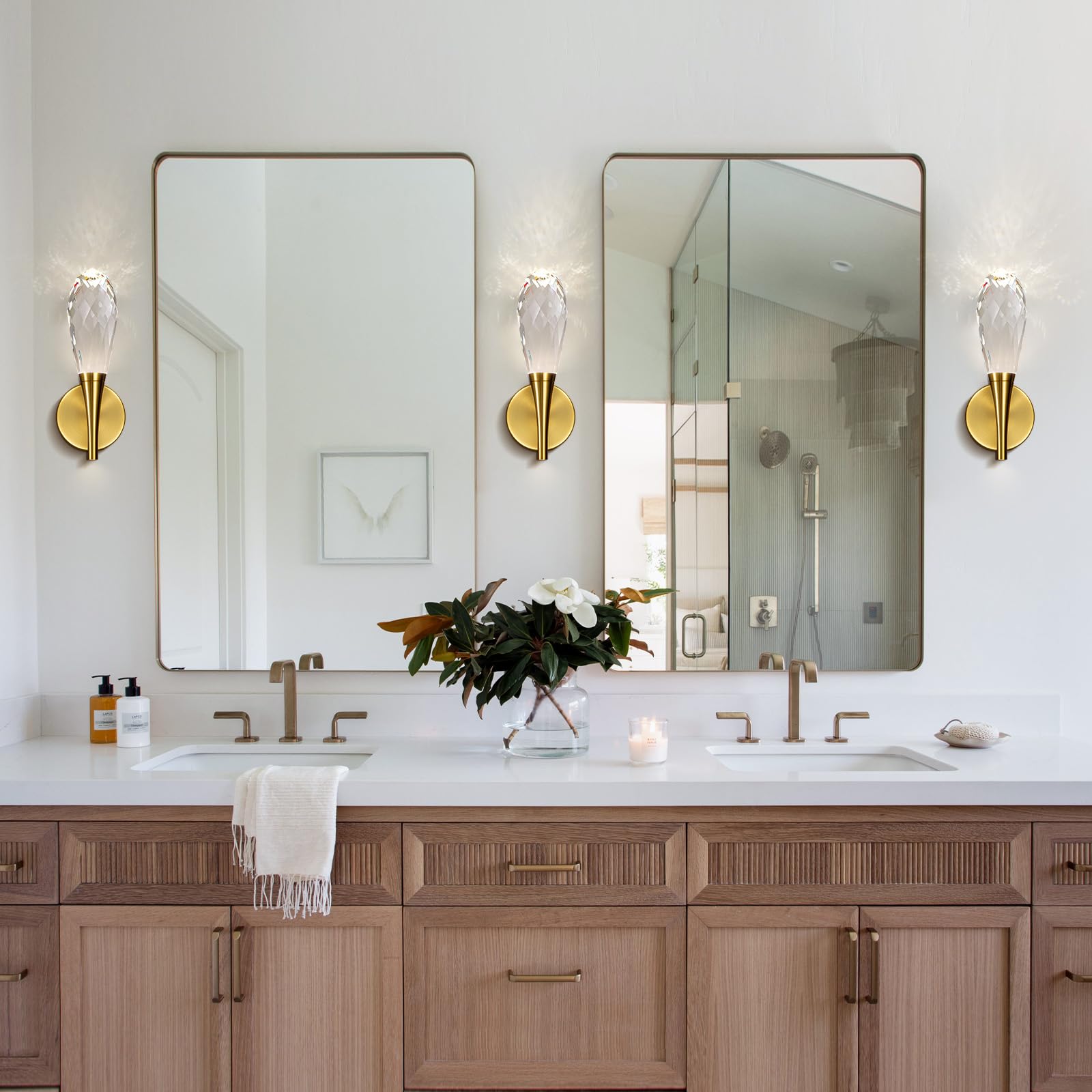 Gold Sconces Wall Lighting - Crystal Wall Sconces, Modern Bathroom Vanity Mirror Light, Dimmable LED Wall Sconce Light for Hallway, Living Room, Bedroom (Gold, 2PC) - Camilalamps - B0DRY76BNM