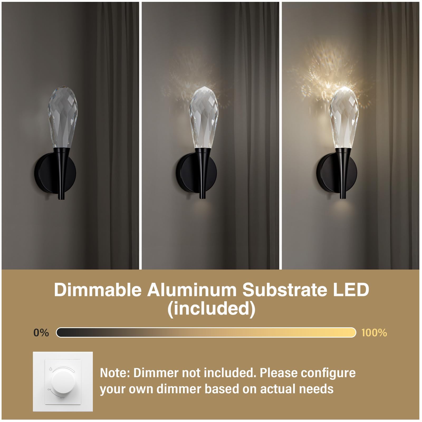 Gold Sconces Wall Lighting - Crystal Wall Sconces, Modern Bathroom Vanity Mirror Light, Dimmable LED Wall Sconce Light for Hallway, Living Room, Bedroom (Gold, 2PC) - Camilalamps - B0DRY76BNM