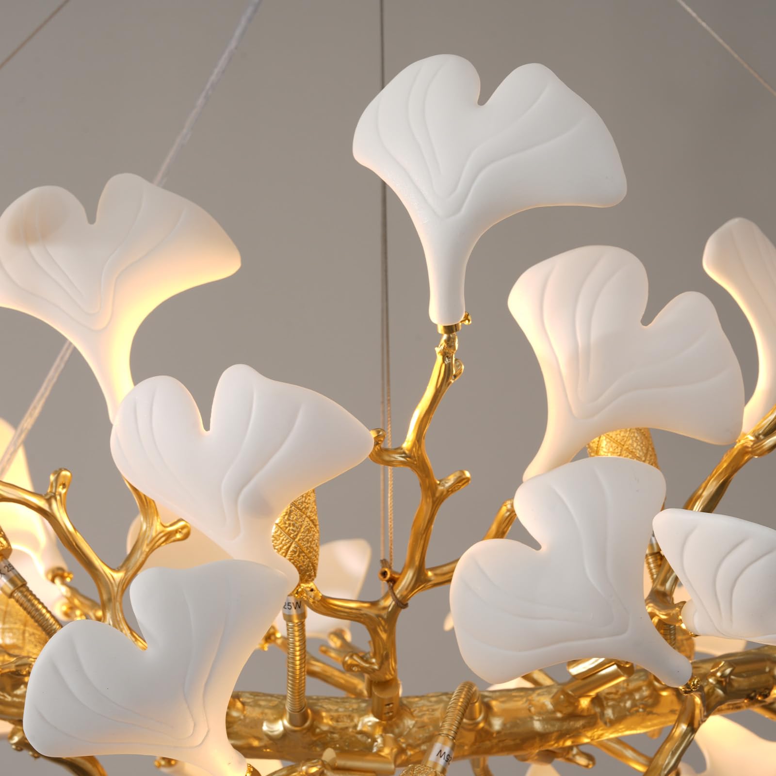Gold Tree Branches Chandeliers for Dining Room, Sputnik Chandelier, 23.6''Modern Rounde Ceramic Ginkgo Leaf Chandelier, Dining Room Chandelier Over Table, for Living, Foyer, Kitchen, Bathroom, Bedroom - Camilalamps - B0FKB8Z415