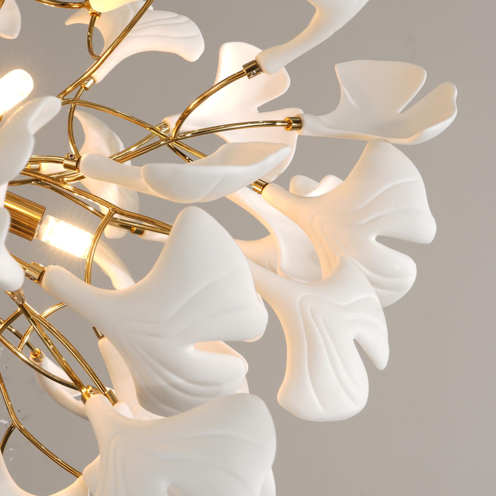 Gold Tree Branches Chandeliers for Dining Room, Sputnik Chandelier, 23.6''Modern Rounde Ceramic Ginkgo Leaf Chandelier, Dining Room Chandelier Over Table, for Living, Foyer, Kitchen, Bathroom, Bedroom - Camilalamps - B0FKB8Z415