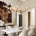 Gold Tree Branches Chandeliers for Dining Room, Sputnik Chandelier, 23.6''Modern Rounde Ceramic Ginkgo Leaf Chandelier, Dining Room Chandelier Over Table, for Living, Foyer, Kitchen, Bathroom, Bedroom - Camilalamps - B0FKB8Z415