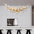 Gold Tree Branches Chandeliers for Dining Room, Sputnik Chandelier, 23.6''Modern Rounde Ceramic Ginkgo Leaf Chandelier, Dining Room Chandelier Over Table, for Living, Foyer, Kitchen, Bathroom, Bedroom - Camilalamps - B0FKB8Z415