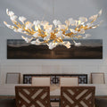 Gold Tree Branches Chandeliers for Dining Room, Sputnik Chandelier, 23.6''Modern Rounde Ceramic Ginkgo Leaf Chandelier, Dining Room Chandelier Over Table, for Living, Foyer, Kitchen, Bathroom, Bedroom - Camilalamps - B0FKBK54M7