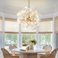 Gold Tree Branches Chandeliers for Dining Room, Sputnik Chandelier, 23.6''Modern Rounde Ceramic Ginkgo Leaf Chandelier, Dining Room Chandelier Over Table, for Living, Foyer, Kitchen, Bathroom, Bedroom - Camilalamps - B0FKB8Z415