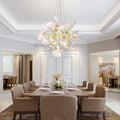 Gold Tree Branches Chandeliers for Dining Room, Sputnik Chandelier, 23.6''Modern Rounde Ceramic Ginkgo Leaf Chandelier, Dining Room Chandelier Over Table, for Living, Foyer, Kitchen, Bathroom, Bedroom - Camilalamps - B0FKB8Z415